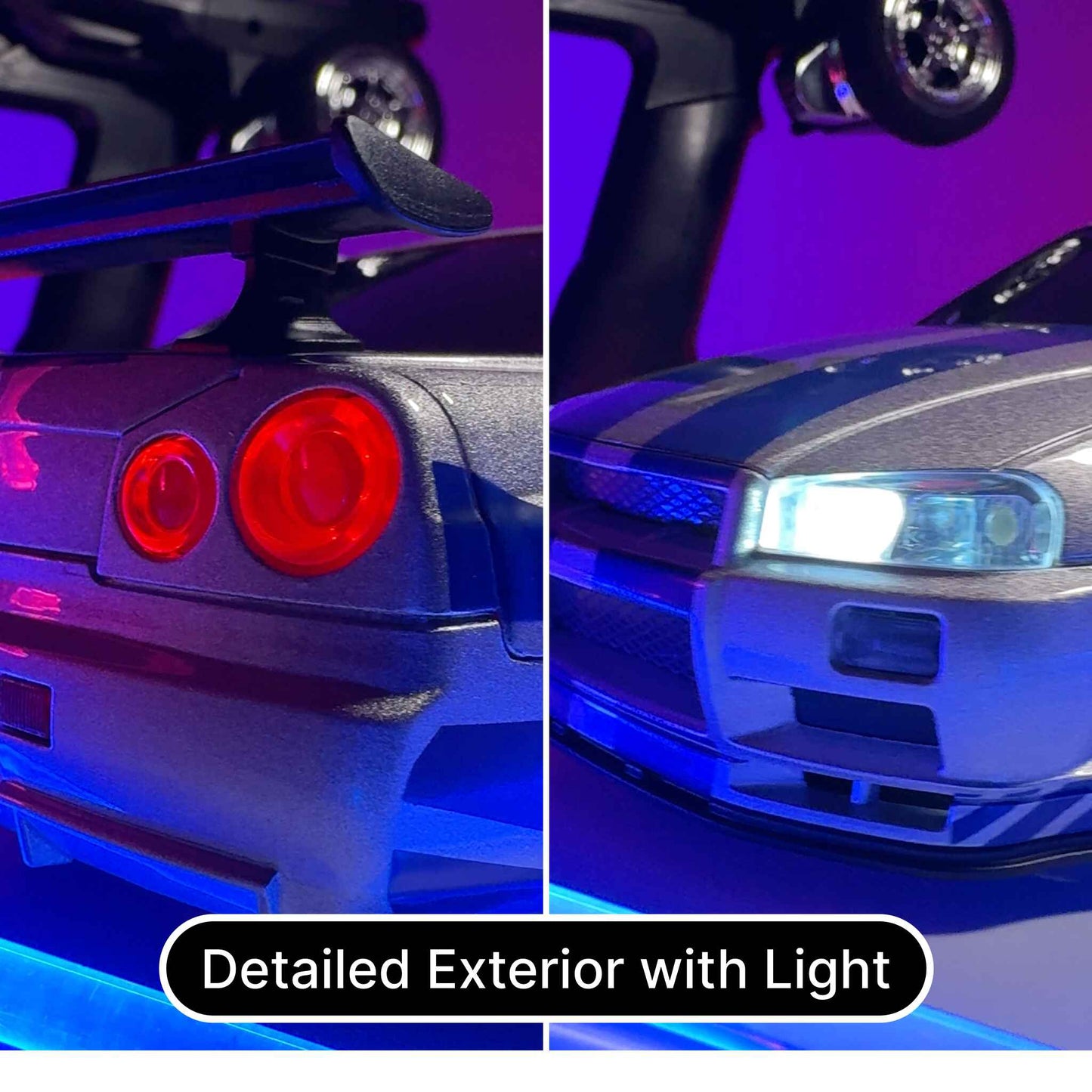 1:18 RC Drift Car Nissan GTR R34 2.4G RWD with ESP Gyroscope Metal Alloy Body LED Lights