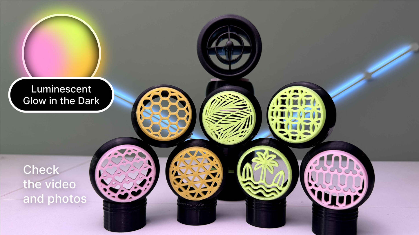 GlowCircles Air Vents – Custom, 3D printed, Glow in the dark. For MX5 Miata NA/NB/NBFL (Palms, Hearts, Stars, Hexagons, Stance and More)