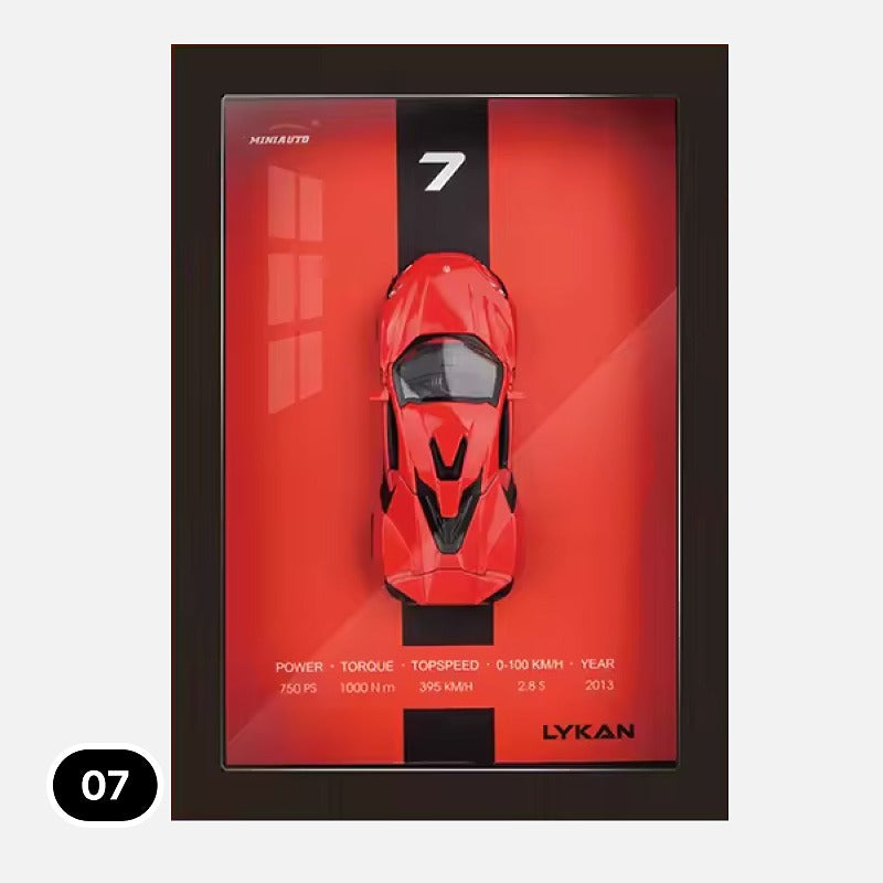 3D Diecast Wall Art Pictures with 1:32 Scale Car in Display Frame