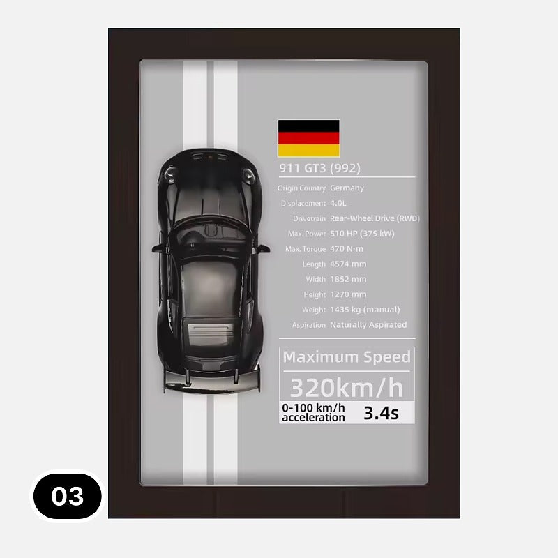 3D Diecast Wall Art Pictures with 1:32 Scale Car in Display Frame