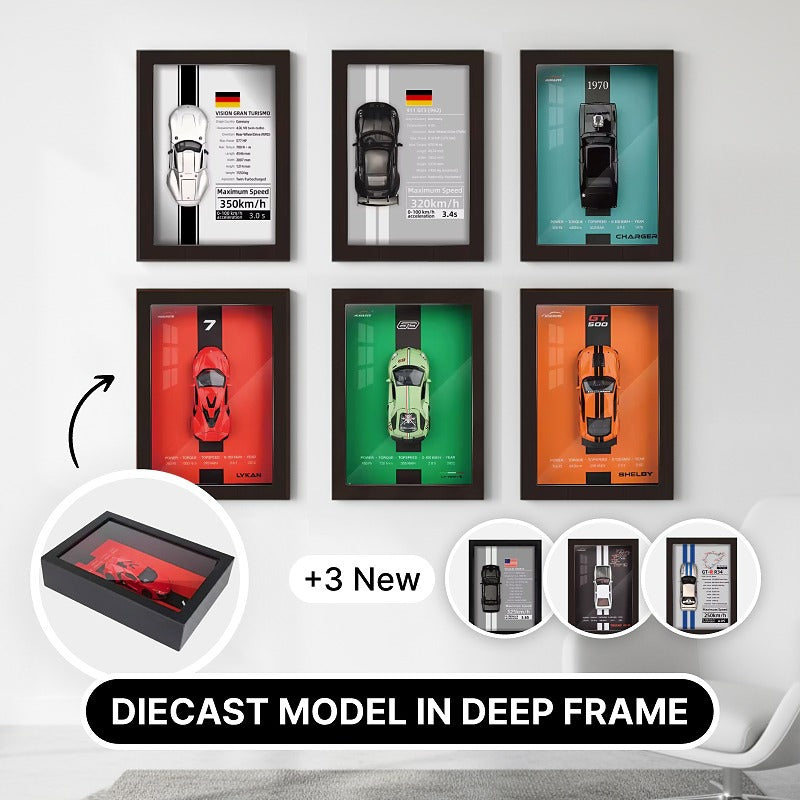3D Diecast Wall Art Pictures with 1:32 Scale Car in Display Frame
