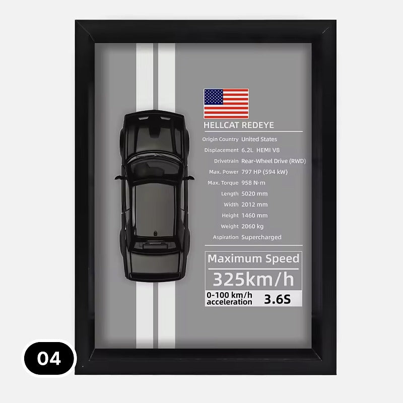 3D Diecast Wall Art Pictures with 1:32 Scale Car in Display Frame